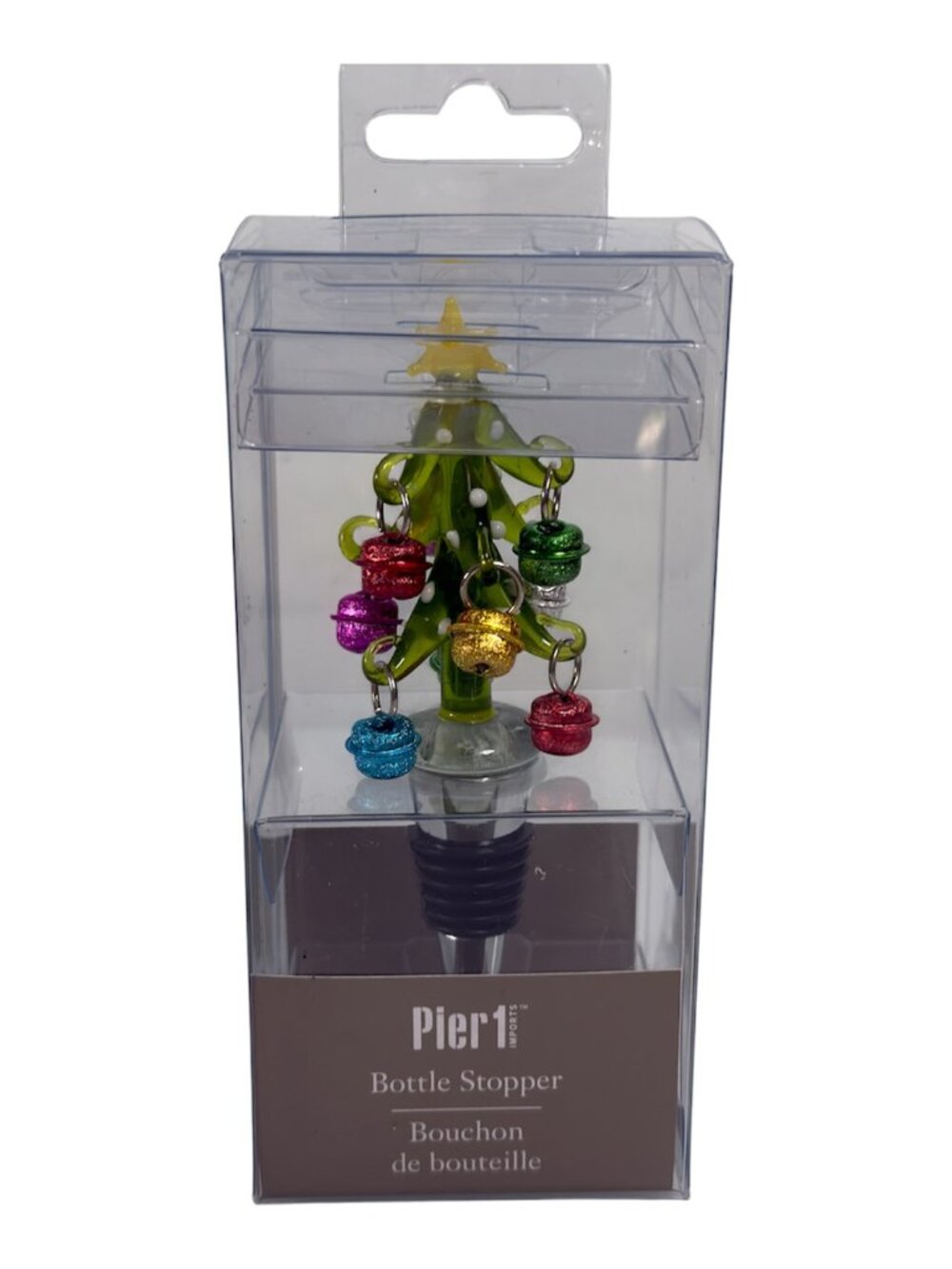 Pier 1 Wine Bottle Stopper Christmas Tree Multicolor Ornaments Bells Star